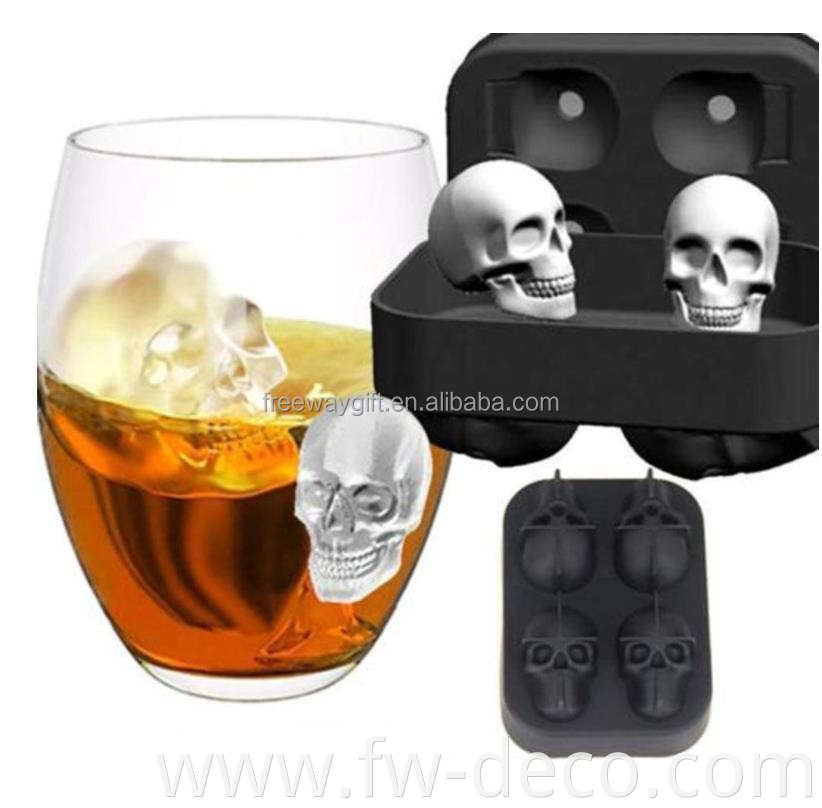 wholesale premium quality 4 hole square silicone skull ice ball making mold